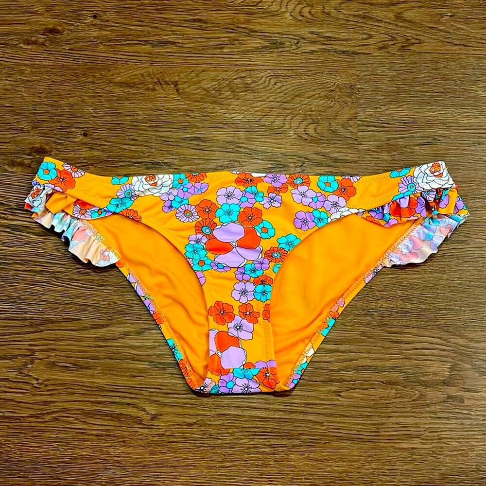 R COLLECTION BY RAISINS Orange Floral Bikini Bottoms Low Rise Size L